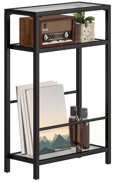 Tavolino da Salotto 40x18x62 cm Design Compatto 3 Ripiani in Vetro e Acciaio Nero