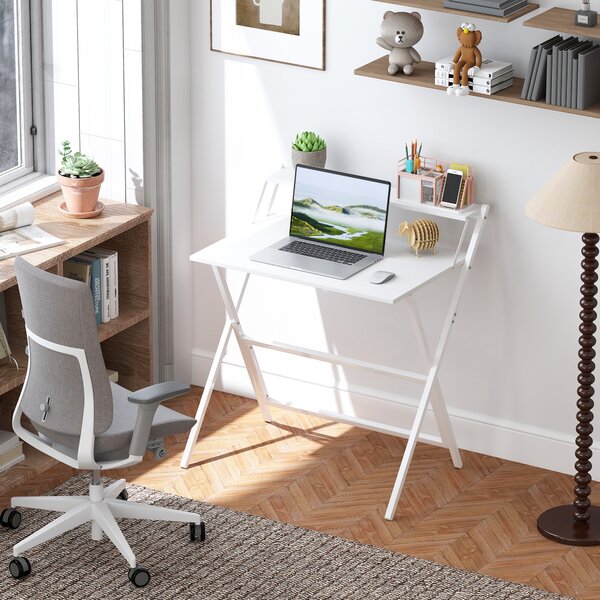 HOMCOM Scrivania Pieghevole con Ripiano per Monitor, 81.5x62x86.5 cm, Bianco | Aosom Italy