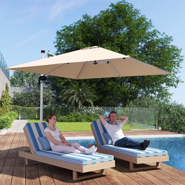 Ombrellone a Braccio Inclinabile 295x295x260 cm con Base a Croce Cachi