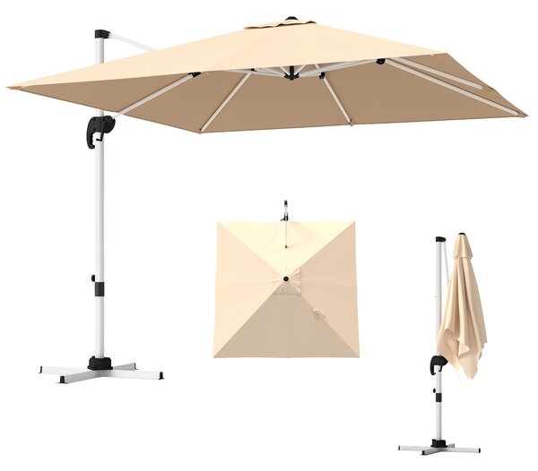 Ombrellone a Braccio Inclinabile 295x295x260 cm con Base a Croce Cachi