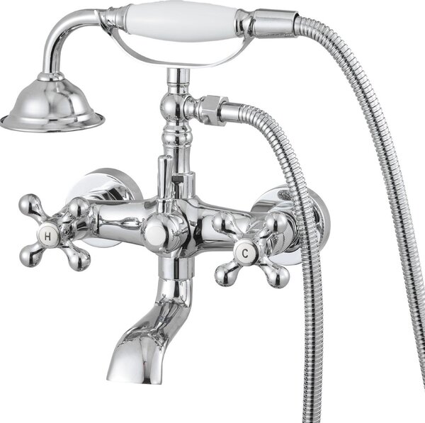 Rubinetteria per vasca da bagno - Set di riempimento vasca per montaggio a parete - Con doccetta - Bracci orientabili regolabili - Bocca girevole a 360° - Design vintage con piedini a zampa di leone - Cromo lucido