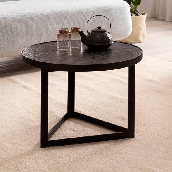 Tavolino 58x58x40 cm in legno massiccio di mango / metallo nero Tavolo da divano rotondo | Wohnling