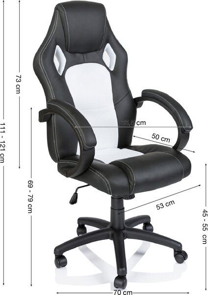 TRESKO Racing sedia direzionale sedia da ufficio sedia girevole sedia sportiva sedia da ufficio sedia da scrivania nero/bianco