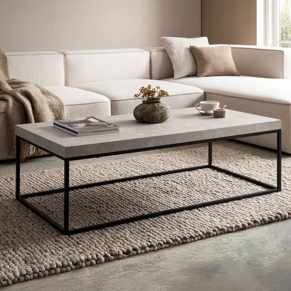 FineBuy Tavolino da salotto 120x60x38 cm Beige Tavolino da divano Design moderno Tavolino da soggiorno Rettangolare Tavolino da salotto grande Tavolino da caffè Gambe in metallo