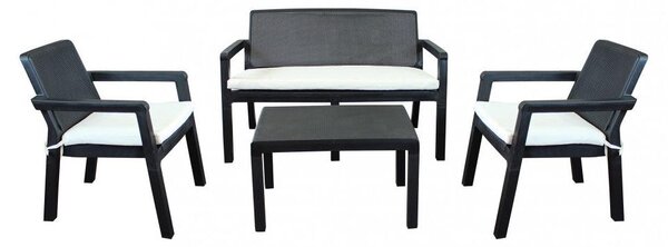 Salotto 4 posti da esterno giardino in resina nera con cuscini bianco Black Sharm