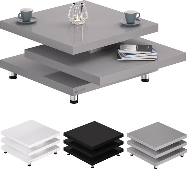 CASARIA® Tavolino da Soggiorno New York 72x72cm Grigio Lucido Moderno Ripiano Ruotabile 360° Regolabile Divano Tavolo