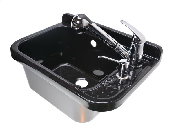 Aqbau® Set lavello 60 cm lavabo nero incl. miscelatore monocomando estraibile