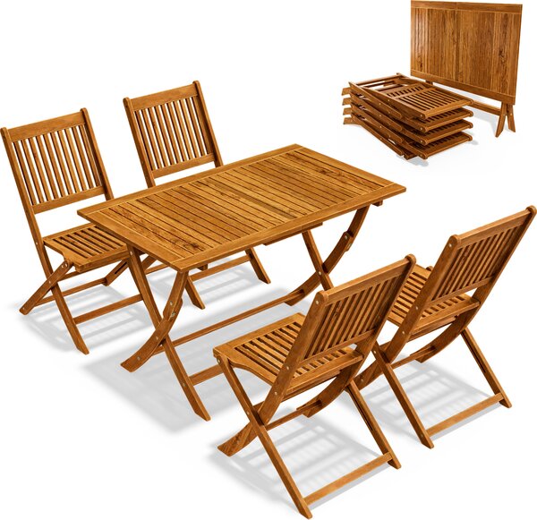 Casaria Set da Pranzo da Giardino Sydney 4+1 Pz. Tavolo e Sedie Esterno Legno Acacia FSC Balcone