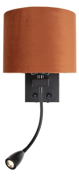 Lampada da Parete Nera con Braccio Flessibile e Paralume Arancione con Interno Dorato 18cm - Brescia Combi