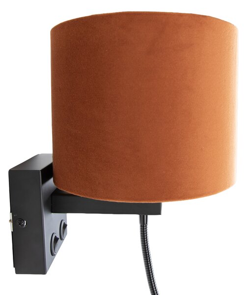 Lampada da Parete Nera con Braccio Flessibile e Paralume Arancione con Interno Dorato 18cm - Brescia Combi