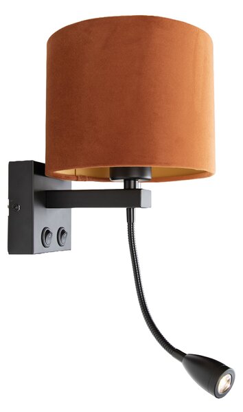 Lampada da Parete Nera con Braccio Flessibile e Paralume Arancione con Interno Dorato 18cm - Brescia Combi