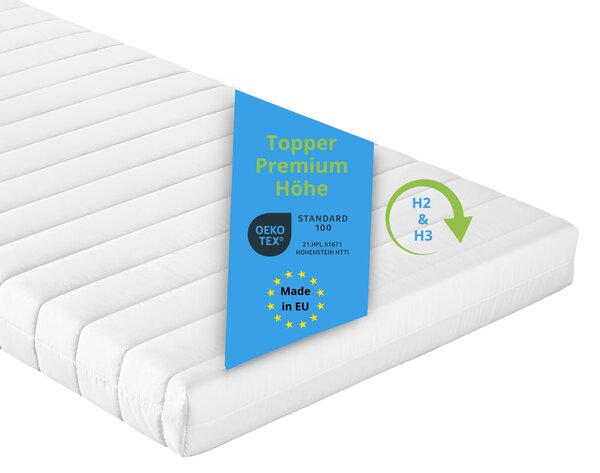 Topper ergonomico in schiuma fredda a 7 zone, 80 x 200 cm, 10 cm, H2 e H3, per tutti i materassi, Bodyprotect