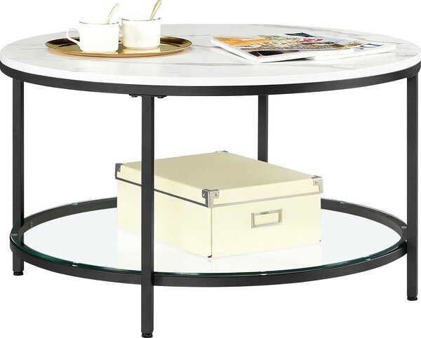 Tavolino da caffè VASAGLE Tavolo da soggiorno Tavolo da divano per soggiorno con piano in vetro e ampio spazio per riporre oggetti, facile da montare, stile moderno 80 x 44,5 cm