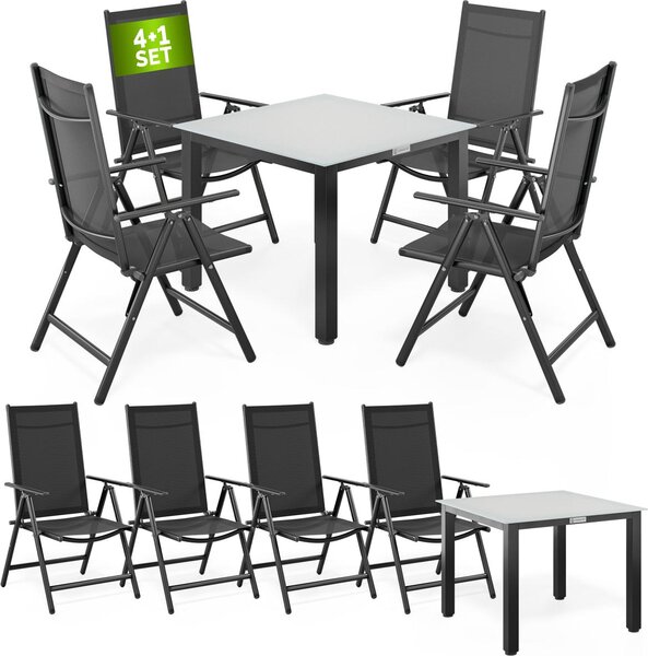 Casaria Gruppo di Sedute Bern 4+1 Alluminio Set da Esterno Terrazza Sedie Regolabili Schienale Alto Pieghevoli Vetro Sicurezza
