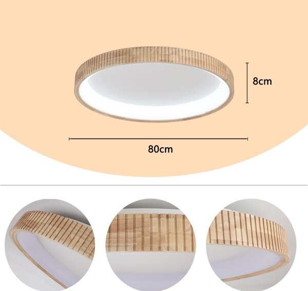 Brilagi - Plafoniera LED FALCON WOOD MODERN LED/60W/230V diametro 80 cm in legno
