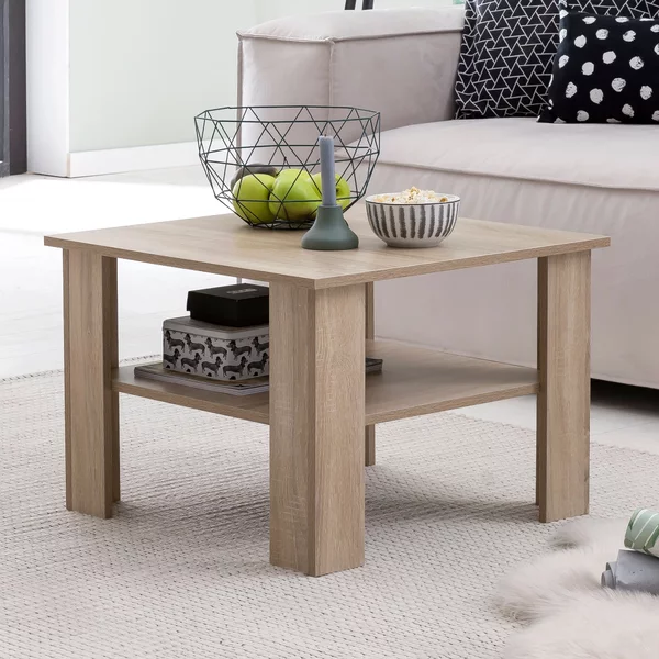 FineBuy Tavolino da salotto in legno Sonoma 60 x 42 x 60 cm Tavolino in legno con ripiano Tavolino da salotto Tavolino da caffè Tavolino da divano Tavolino da salotto Tavolino da soggiorno