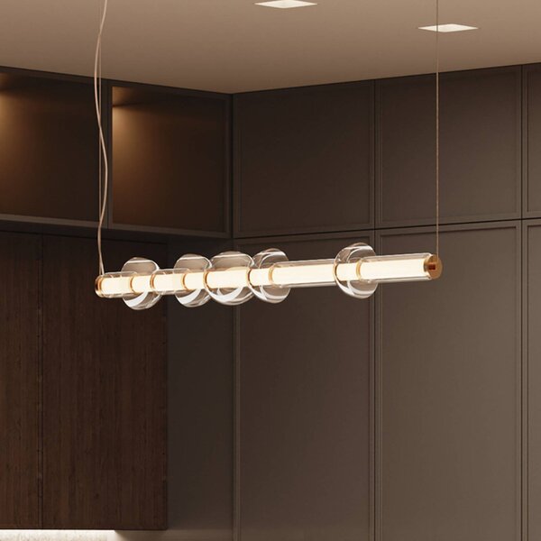 Maytoni Cosmo Lampada LED a sospensione, ottone, lunghezza 98 cm, vetro, Ottone / Oro, Soggiorno / Sala da pranzo, Metallo, Moderno