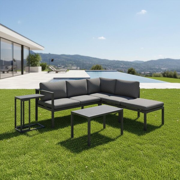 Mucola gruppo di sedute divano angolare in alluminio con tavolino lounge resistente alle intemperie tavolo grigio mobili da balcone mobili da terrazzo mobili da esterno giardino