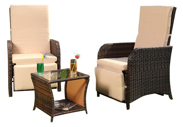 Melko Set di sedute 2 poltrone Tavolo Mobili da giardino in polyrattan Set da pranzo - Marrone