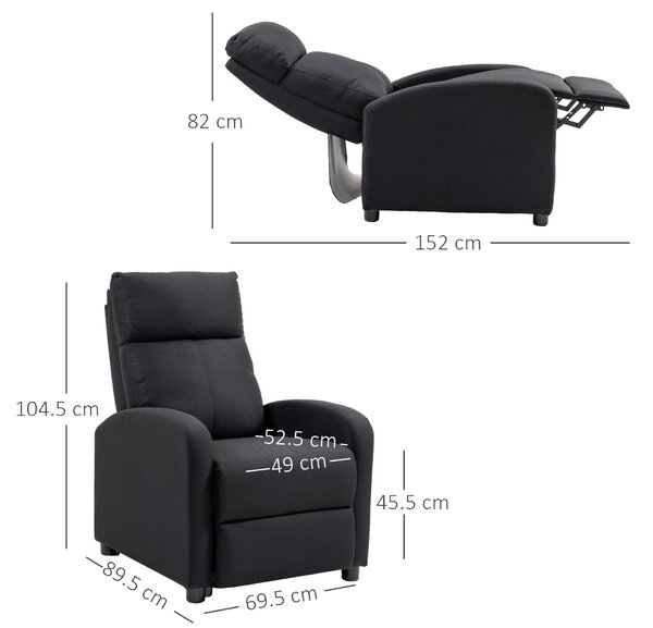 HOMCOM Poltrona Reclinabile in Tessuto con Schienale Regolabile e Poggiapiedi Poltrona Relax Imbottita Poltroncine da Camera Nera