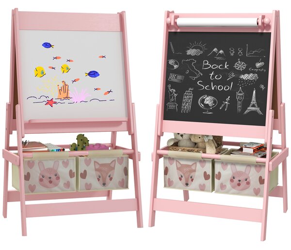 AIYAPLAY Lavagna per Bambini con Cavalletto 3 in 1 e 2 Contenitori, Età 3-8 anni, 54x46.5x93cm, Rosa|Aosom