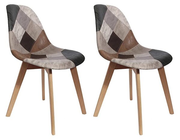 MOBILI 2G - SET 02 SEDIE PATCHWORK IN SIMILPELLE CON GAMBE IN LEGNO