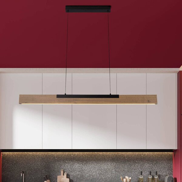 Näve Lampada a sospensione Wilma LED, legno, lunghezza 122 cm, dimmerabile