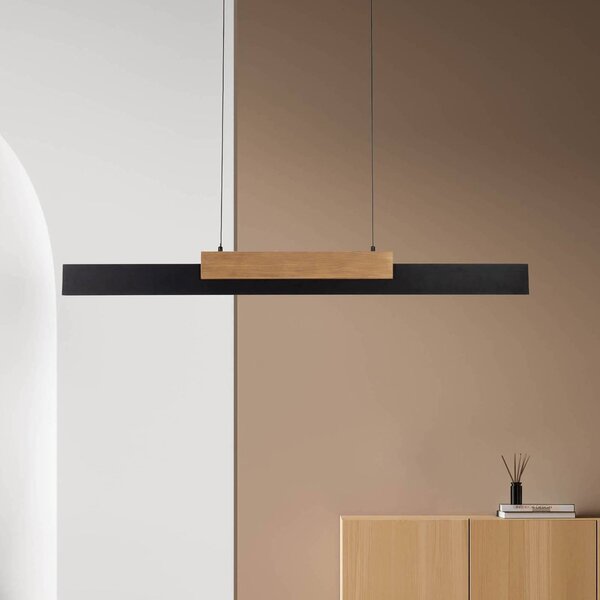 Näve Lampada a sospensione Wiebke LED, dettaglio in legno nero 120,5 cm Wiebke, dimmerabile, Nero, Soggiorno / Sala da pranzo, Metallo, Moderno