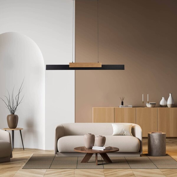 Näve Lampada a sospensione Wiebke LED, dettaglio in legno nero 120,5 cm Wiebke, dimmerabile, Nero, Soggiorno / Sala da pranzo, Metallo, Moderno