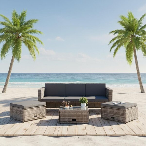 Mucola mobili da giardino 6 pezzi gruppo salotto giardino set pouf polyrattan nero set salotto gruppo pranzo balcone - grigio