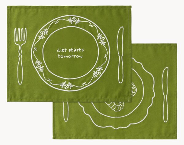 Set di 2 tovagliette americane in lino e cotone Vintage Plates