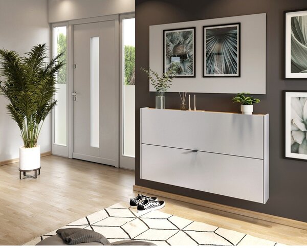 Scarpiera color crema con effetto rovere con ante ribaltabili/da parete 140x83x18 cm Ameca – Germania