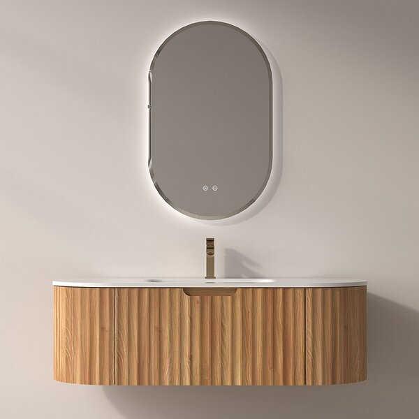 Mobile bagno curvo 120 cm cannettato con lavabo integrato | KAM-NORTH-P120 - KAMALU