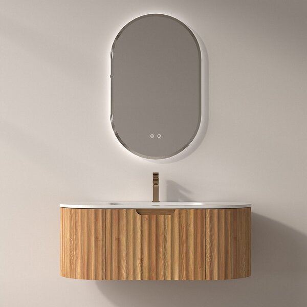 Mobile bagno curvo 100 cm cannettato con lavabo integrato | KAM-NORTH-P100 - KAMALU