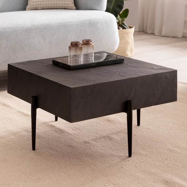 FineBuy tavolino 64x64x35 cm look pietra / metallo tavolino da divano antracite design quadrato tavolo da salotto tavolino solido tavolo da salotto moderno