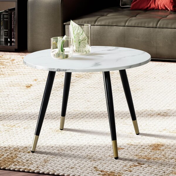 WOHNLING Tavolino 60x60x41 cm con aspetto marmo Bianco Tavolo da salotto di design moderno con struttura in metallo Tavolo da divano Tavolo rotondo Tavolino Soggiorno