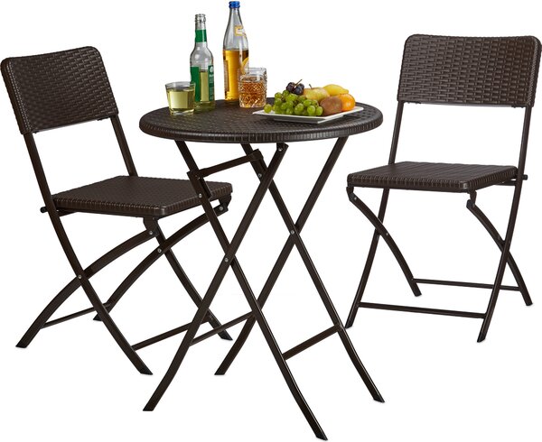 Relaxdays Gruppo di seduta / plastica marrone, metallo, 3 pezzi