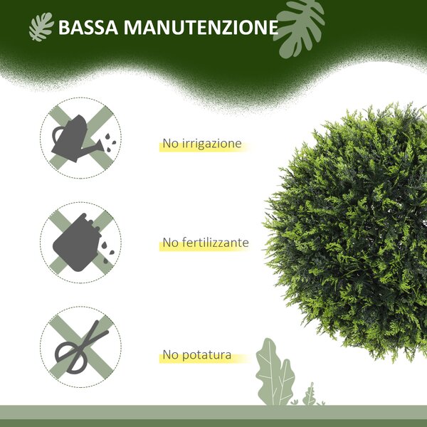 HOMCOM Set di 2 Piante Artificiali a Sfera con Foglie di Cedro per Casa e Giardino Ø45 cm, Verde