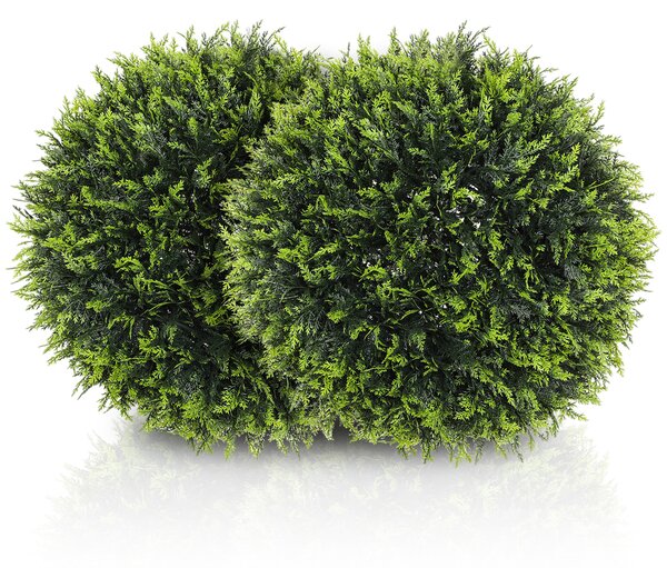 HOMCOM Set di 2 Piante Artificiali a Sfera con Foglie di Cedro per Casa e Giardino Ø45 cm, Verde
