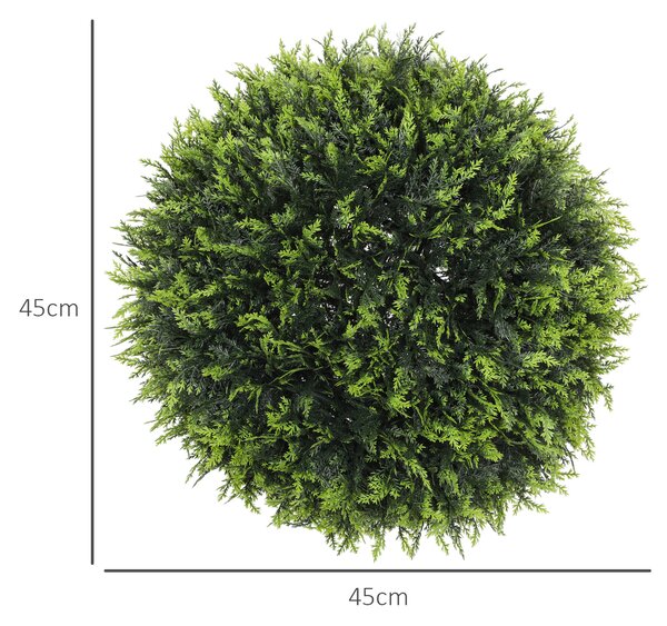 HOMCOM Set di 2 Piante Artificiali a Sfera con Foglie di Cedro per Casa e Giardino Ø45 cm, Verde