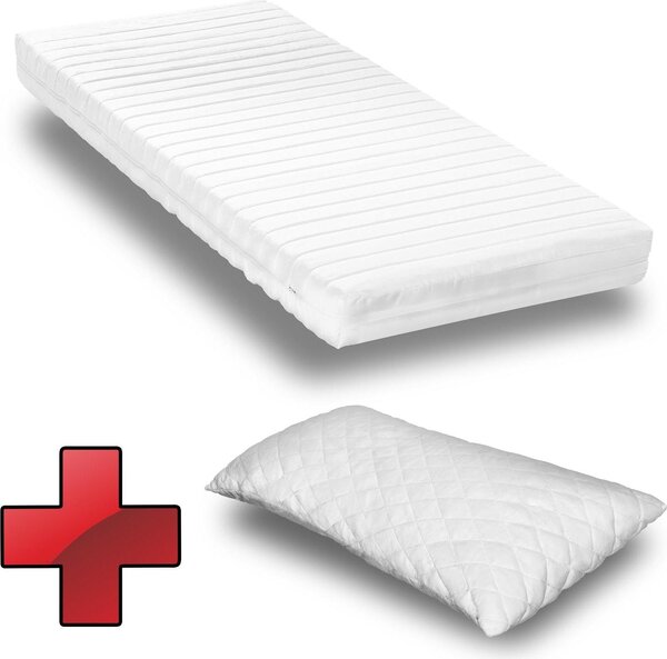 Materasso in schiuma fredda K16 160 x 200 cm, altezza 16 cm, livello di rigidità H2/H3 + cuscino CloudComfort Basic in gel-flake 40 x 80 cm