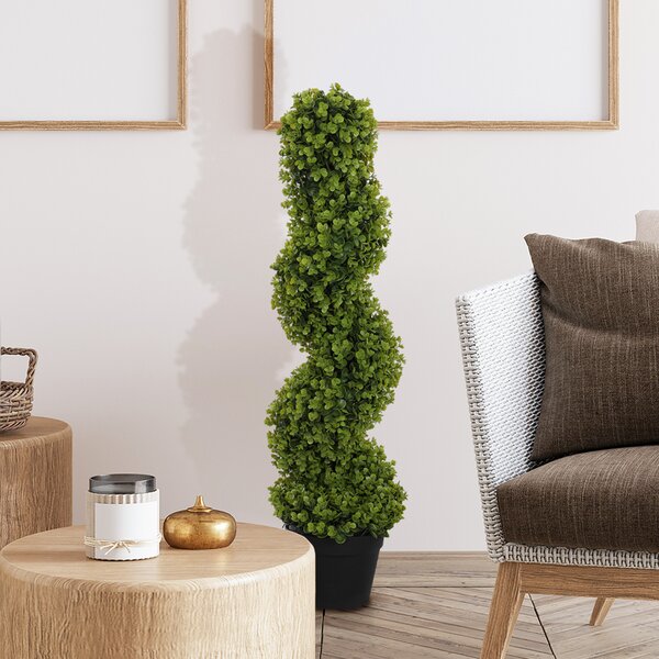 HOMCOM Pianta Finta di Eucalipto a Spirale con Vaso Incluso per Interno ed Esterno, Altezza 90 cm, Verde