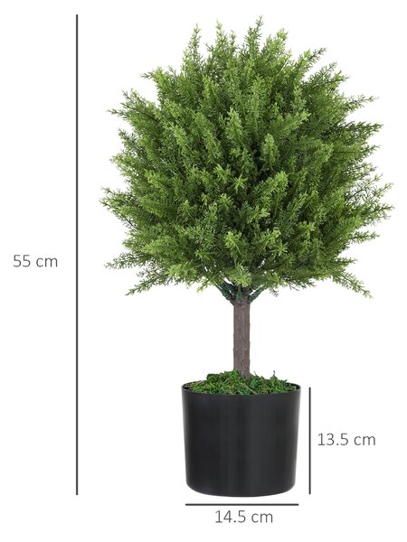 HOMCOM Pianta Finta Albero Cedro con Vaso Incluso per Interno ed Esterno, Altezza 55 cm, Verde