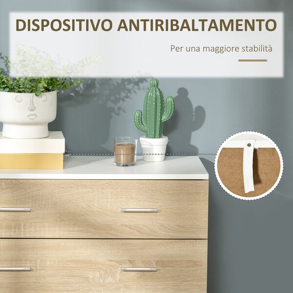 HOMCOM Cassettiera con 4 Cassetti in Legno e Maniglie in Alluminio, 76x35x72 cm, Bianco e Rovere | Aosom Italy