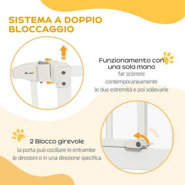PawHut Cancelletto per Cani Estensibile con 2 Blocchi e Chiusura Automatica, in Metallo e Plastica, 74-87x78 cm, Bianco