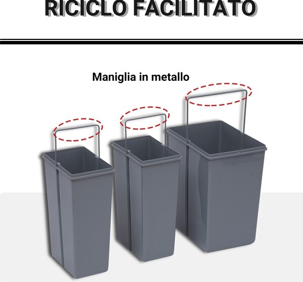 HOMCOM Pattumiera Estraibile per Raccolta Differenziata 3 Contenitori Capacità Totale 40L Design Compatto 48x34.2x41.8cm Colore Grigio|Aosom