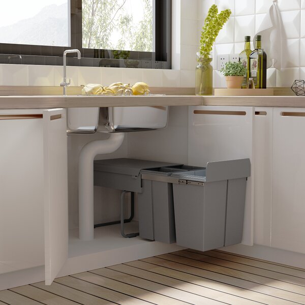 HOMCOM Pattumiera Estraibile per Raccolta Differenziata 3 Contenitori Capacità Totale 40L Design Compatto 48x34.2x41.8cm Colore Grigio|Aosom