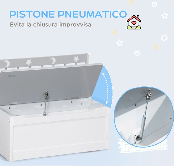 ZONEKIZ Cassapanca Moderna Portagiochi 2 in 1, Sedia per Bambini con Leva a Gas, in MDF e Legno di Pino, 60x30x50 cm, Bianco e Grigio|Aosom