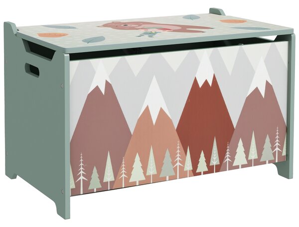 ZONEKIZ Baule Portagiochi per Bambini con Coperchio e Cerniera di Sicurezza in MDF, 60x37x39cm, Verde|Aosom