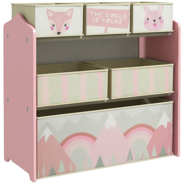 ZONEKIZ Scaffale Portagiochi per Bambini con 6 Contenitori Rimovibili in Tessuto, 63x30x66cm, Rosa|Aosom